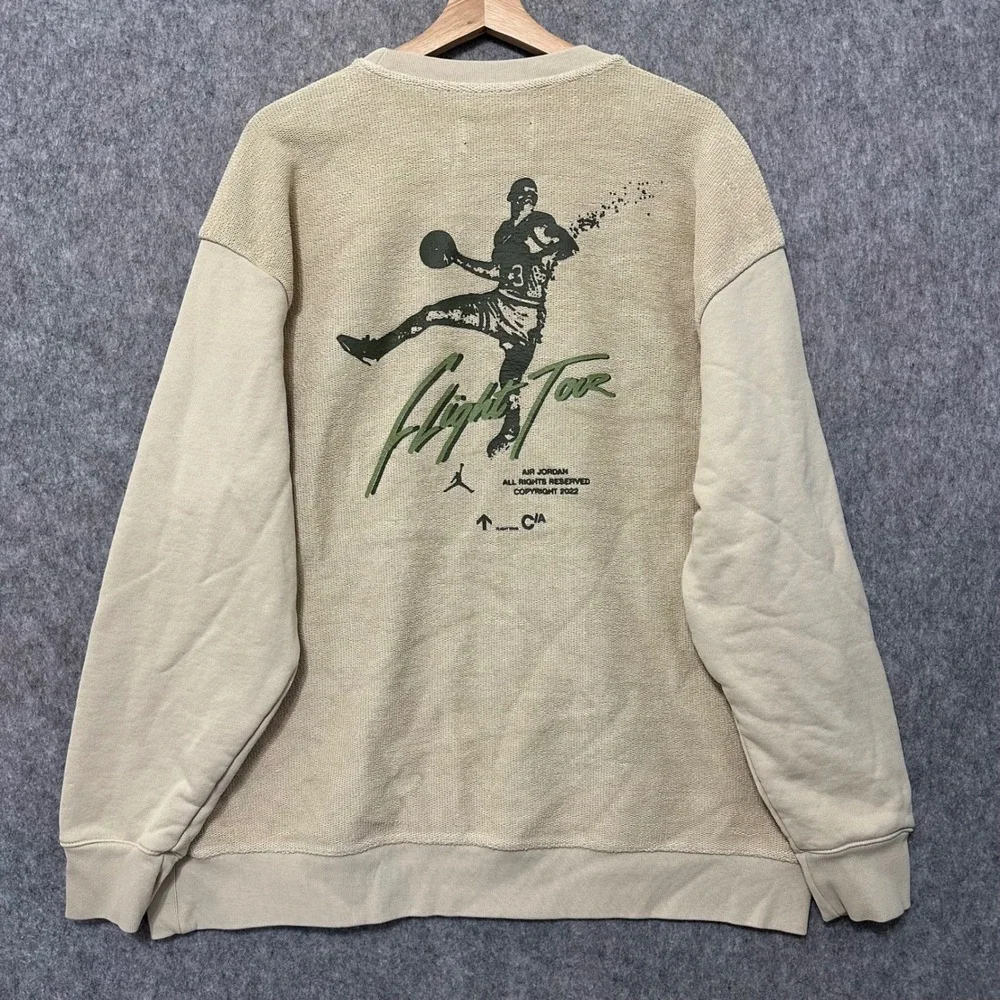 Air Jordan Flight Heritage Sweatshirt Mens XXL Beige Rattan Crewneck Flight Tour